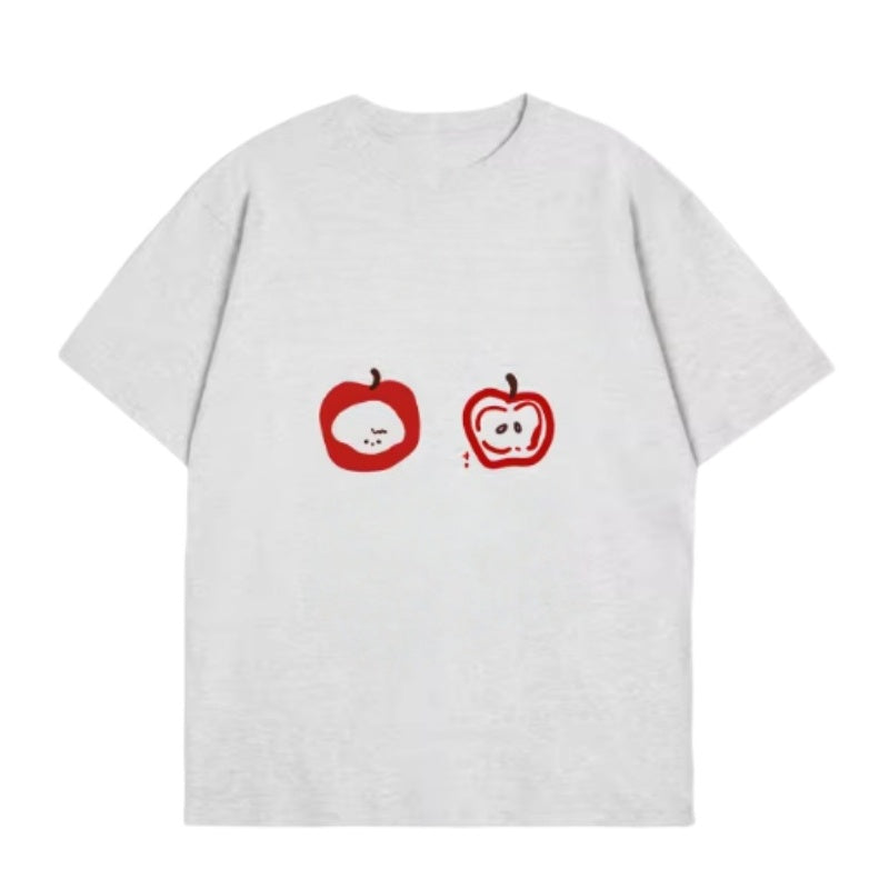 Cotton Minimalist T-Shirt with Apple Graphic