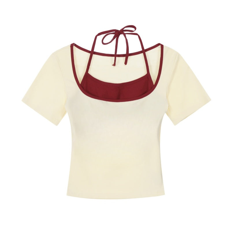 Colorblock T-Shirt in Apricot and Red