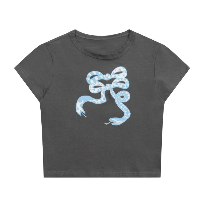 T-Shirt with Blue Bow Graphic