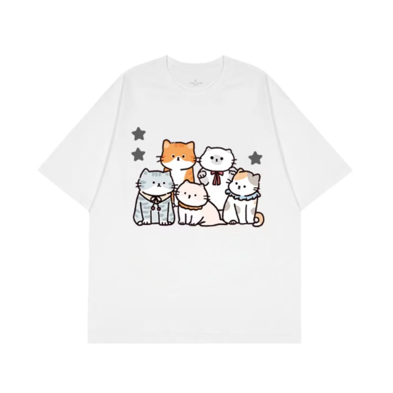 White Loose Cat Graphic T-Shirt