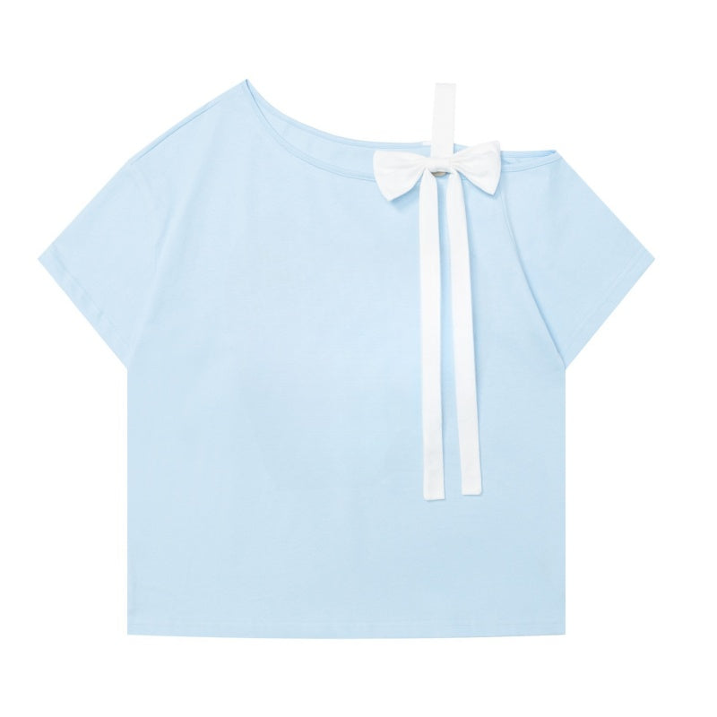 Blue Loose-Fit Off-Shoulder T-Shirt