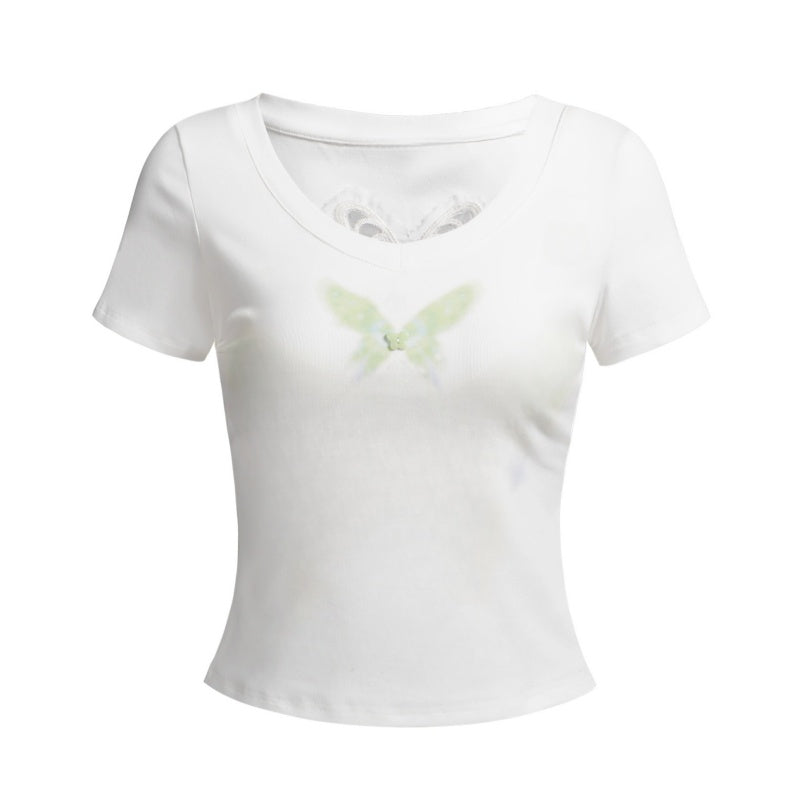 T-Shirt with Green Butterfly Graphic